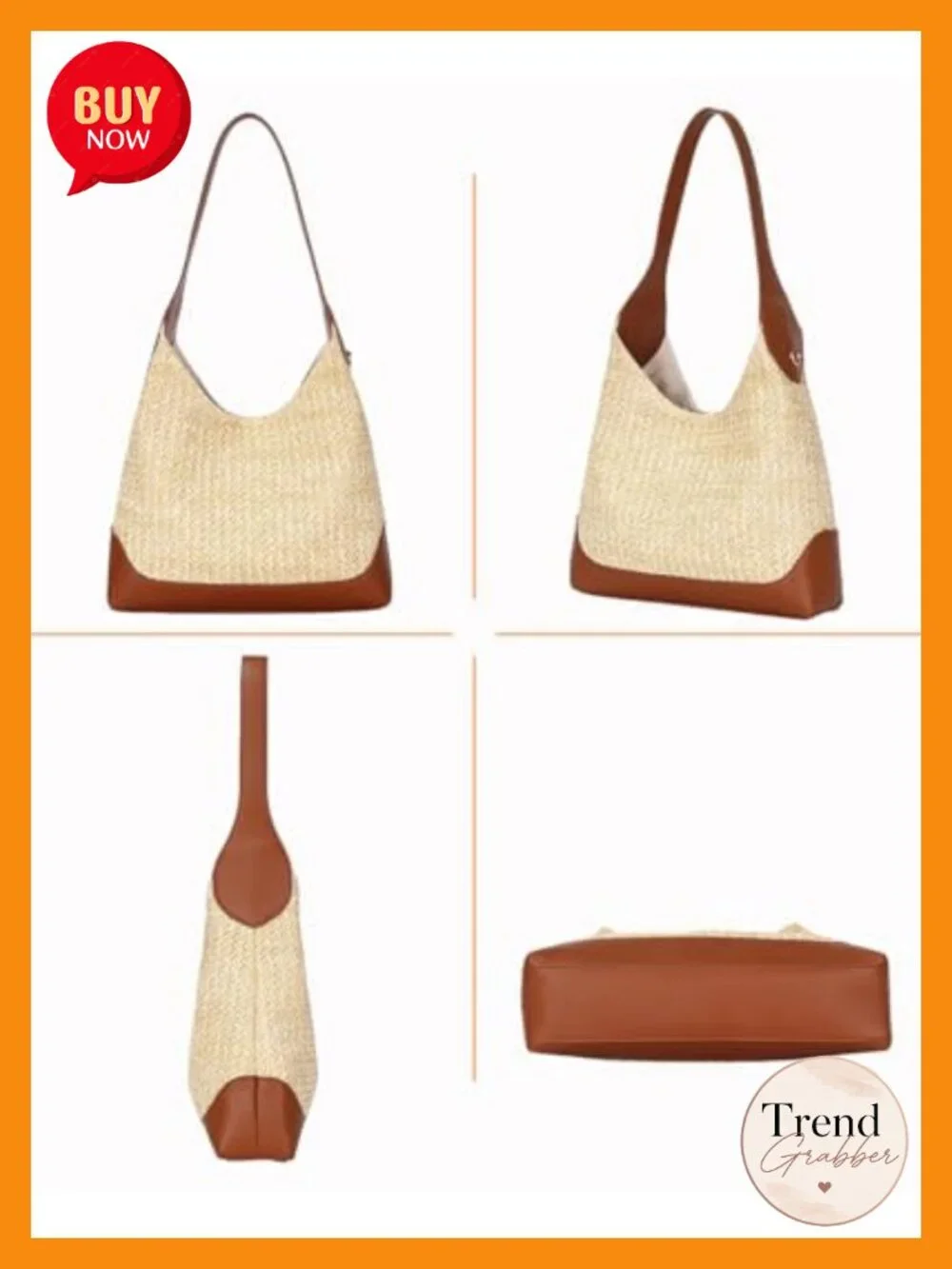 Hobo Straw Woven Shoulder Tote Bag Summer Beach